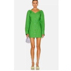 Nanushka Alyssa Poplin Green Mini Shirt Dress